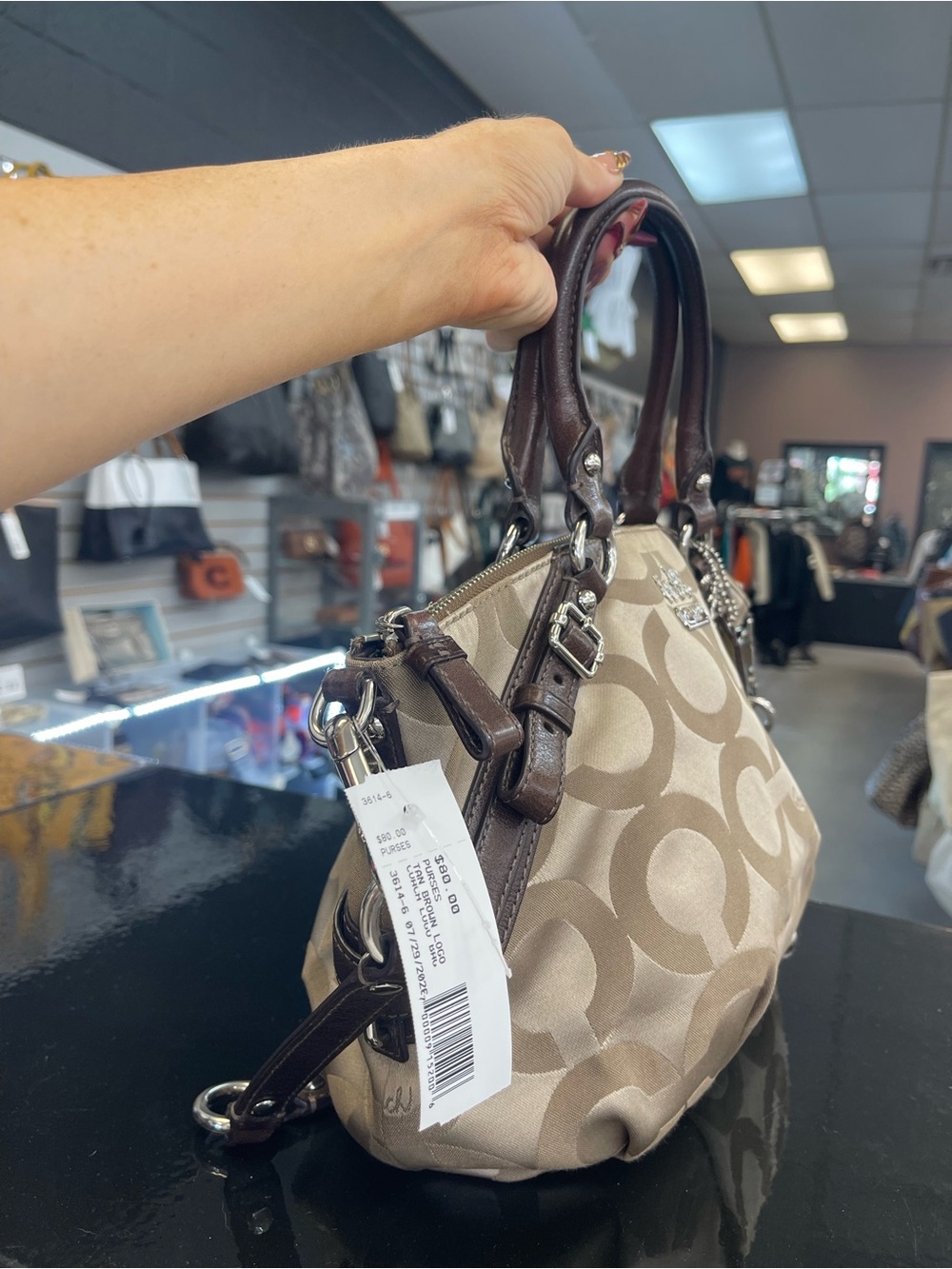 Coach Beige Signature Canvas Satchel with Brown Leather Trim - Picture 2 of 9